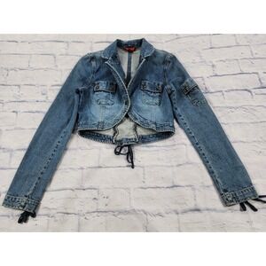 Guess Jacket WOMENS M Blue Denim Jean Cropped Trucker Tie Back VINTAGE 90s